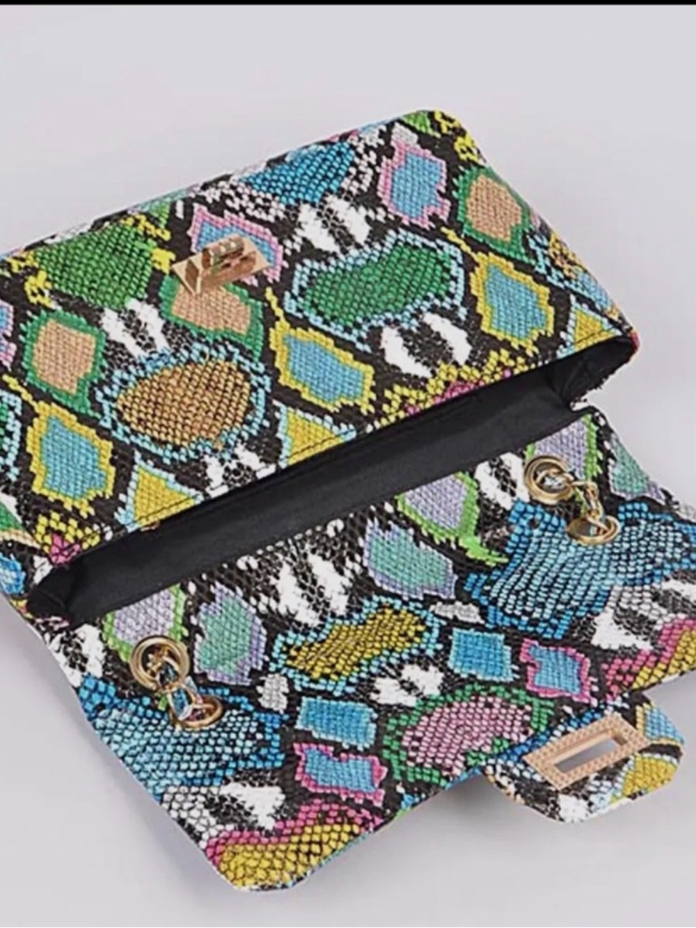 Multicolor Snakeskin-Pattern Chain Shoulder Bag - Picture 3 of 6